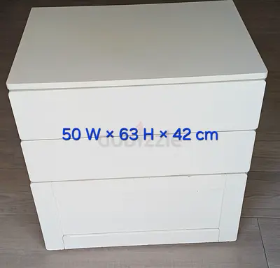 White 3-drawer Chest / Nightstand - 50 x 63 x 42 cm