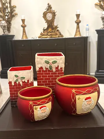 Set of 4 Christmas Ceramic vases / Decorative Pots