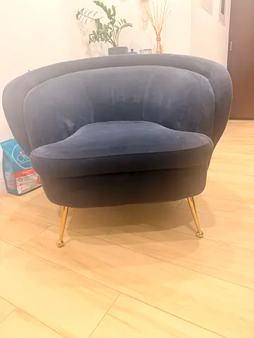 Grey velvet accent lounge chair with gold legs