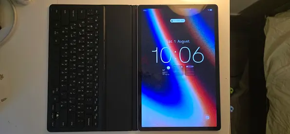 Lavender Samsung Galaxy Tab S9 FE+ with Slim Keyboard Cover