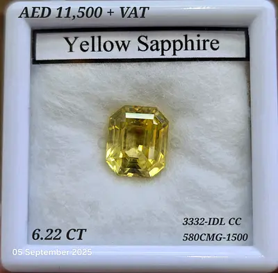 Natural Yellow Sapphire 6.22 CT for sale in Dubai.