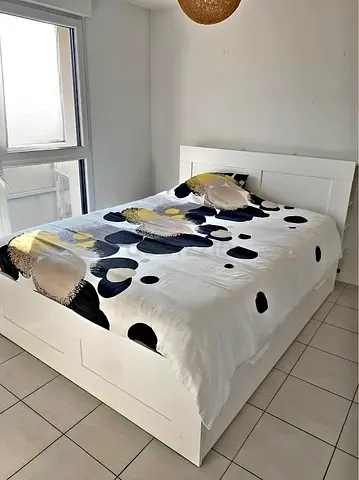 IKEA White BRIMNES Queen Storage Bed with IKEA Mattress 160 x 200 cm