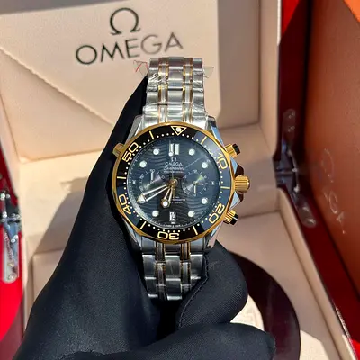 This is an Omega Seamaster Diver 300M Co-Axial Master Chronometer Chronograph featuring a stunning b