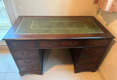 Antique study table with leather top