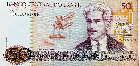 BRAZILIAN 50 CRUZADOS BANKNOTE CURRENCY OF BRAZIL