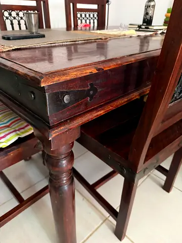 Solid Wood Dining Table with Chairs - Dark Finish