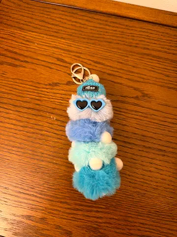 Fluffy Blue Pom-Pom Keychain/Bag Charm with Sunglasses