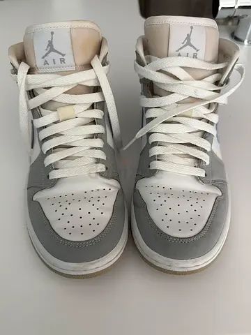 Pair of Air Jordan 1 Mid (White/Grey) Size US 7.5 - Light Wear