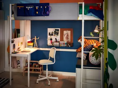IKEA Mid Sleeper Loft Bed with Desk and Ladder - White/Metal Frame
