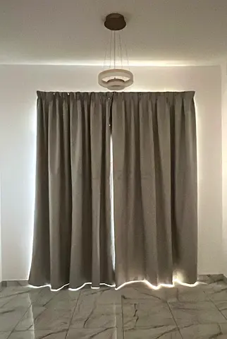Premium Full Blackout Curtains with Sheer & Railings – Light Gray (2 Complete Sets)