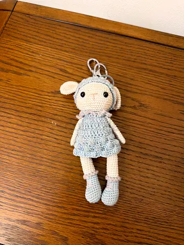 Handmade crochet lamb keychain plush toy - light blue