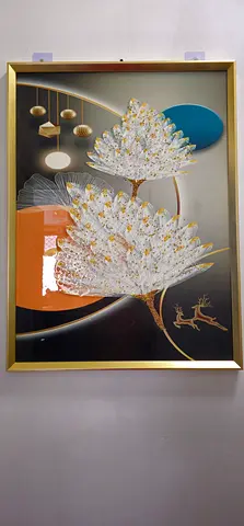 Framed Decorative Wall Art with Gold Frame and Abstract Floral Design