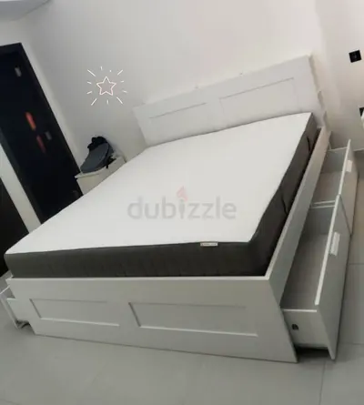 IKEA brimness king size 180×200cm bed with 4 storage drawers underneath, headboard and IKEA  mattres