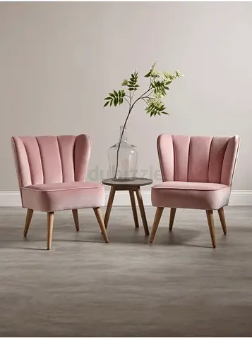 Pair of Pink Velvet Accent Chairs with Wooden Legs