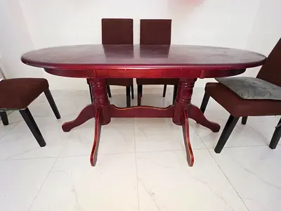 Wooden Oval Dining Table with 6 Chairs - Good Condition