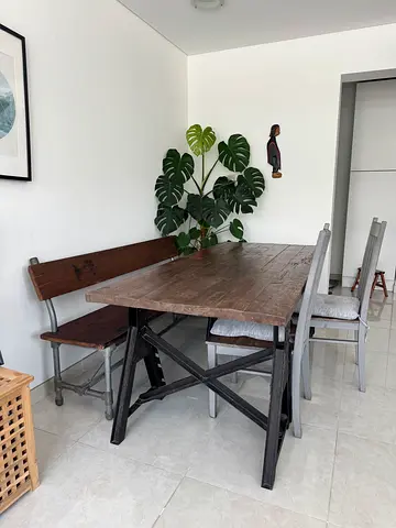 Rustic Dining Set with Wooden Table and Metal Chairs
