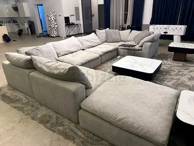 Looks Great condition Pan Emirates Pianca corner feather filled sofa with footstool 7 piece