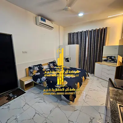 Luxury second-occupancy studio with an open kitchen and open view, fully furnished ✨ Ajman, Al Jurf 2. For monthly rent.
