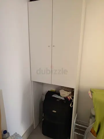 White Tall Wall-Mounted Storage Cabinet with Double Doors