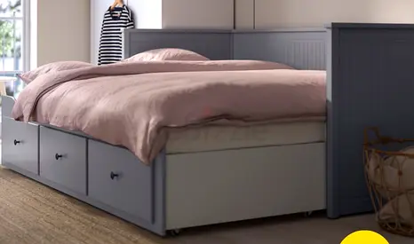Grey wooden daybed with 3 under-bed drawers - good condition, with two mattress
