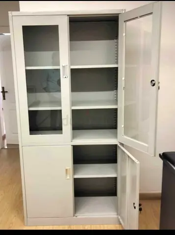 Metal Storage Cabinet with Glass Doors — Good Condition