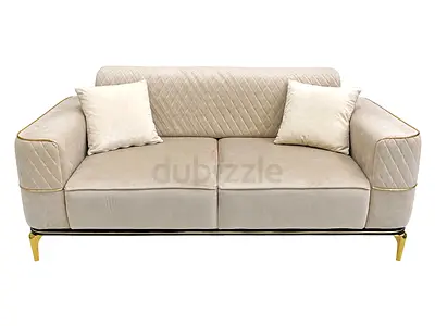 Light Beige Velvet Sofa with Gold Legs