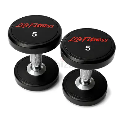 Pair of Life Fitness 5 kg Rubber Coated Dumbbells