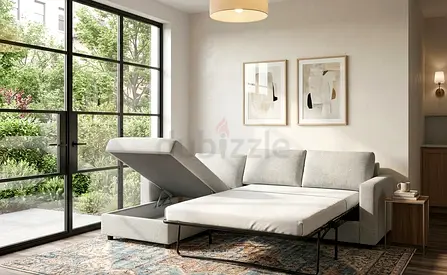 Premium L-Shape Sofa Bed with built-in storage and a smooth pull-out mattress. Available in both Lef