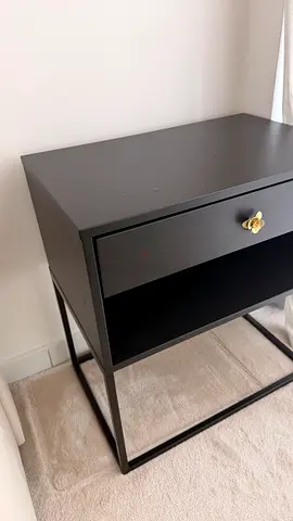 2 Black Metal Frame Bedside Table with Drawer and Open Shelf