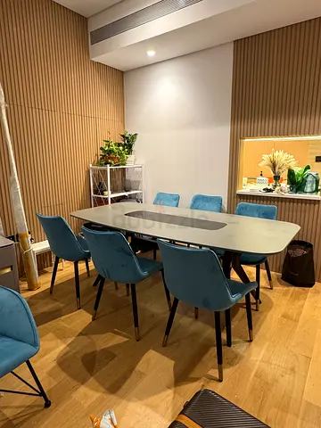 Ebarza GREY DINING TABLE DIVA015 with 6 Blue Velvet Chairs
