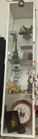 Tall White Glass Display Cabinet with Lockable Door