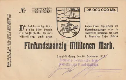 GERMANY 25 MILLION MARK NOTGELD BANKNOTE 1923