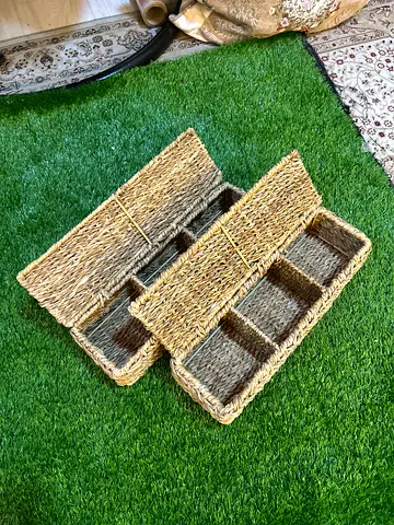 Hand-woven seagrass storage trays with lids - set of 2 (40x12cm)