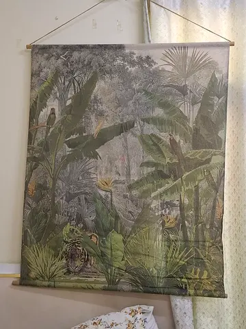 Vintage Botanical Jungle Wall Hanging with Tiger Illustration
