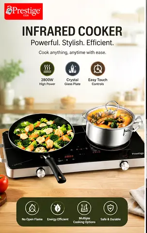 Prestige Double Infrared Cooker — 2800W, Crystal Glass Plate