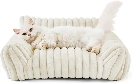 3328 - Cat Couch, Warm Corduroy Cat Sofa Beds Removable Washable Cover Supportive Furniture for Indo