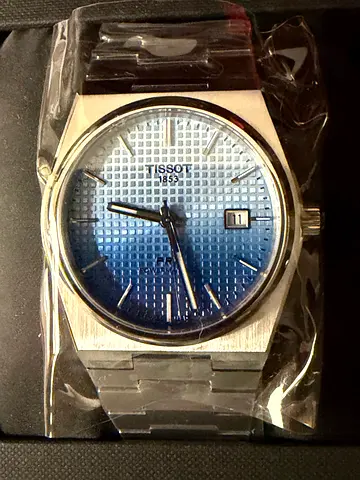 Tissot men’s stainless steel watch with blue textured dial - Brand New