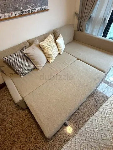 Comfortable Beige L-Shaped Sofa Bed with storage