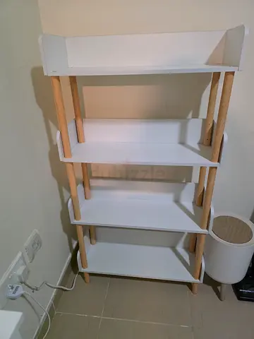 Compact 4-Tier White Wooden Shelf Unit with Beech Legs