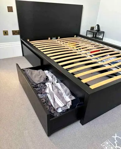 Ikea queen size bed with mattress and storage drawers