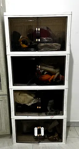 Stackable 4-Tier Plastic Storage Cabinet with Dark Tint Doors