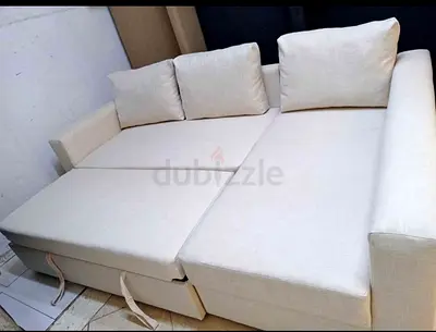 Beige L-shaped Sofa Bed with Storage - Converts to Double Bed