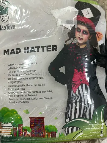 Mad Hatter Kids Costume (large) - Complete Outfit with Hat, Waistcoat, Bow Tie 5-8yrs