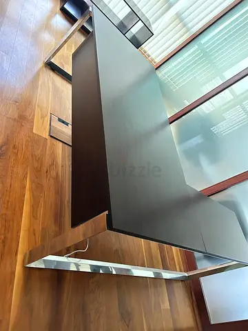 Modern executive office desk with metal legs - dark wood finish