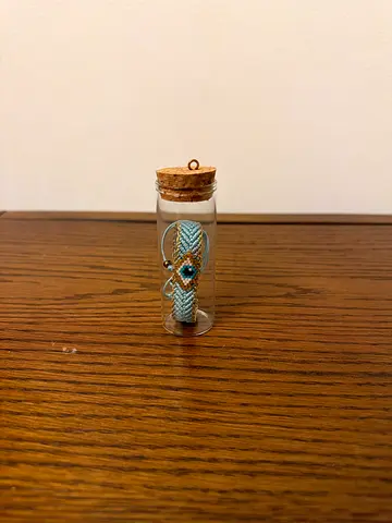 Handmade blue beaded bracelet in glass vial with cork - new