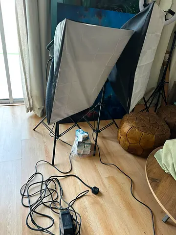Pair of Softbox Studio Lights with Stands and Power Cables