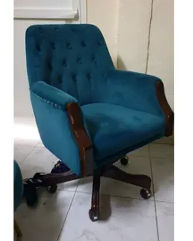 Blue Velvet Tufted Office Chair with Wooden Accents 4 pcs