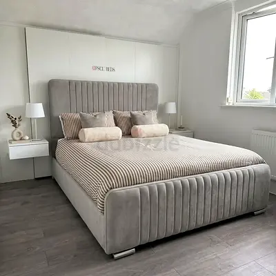 Luxury Fabric Bed Frame With Mattress Stylish Modern Design Headboard