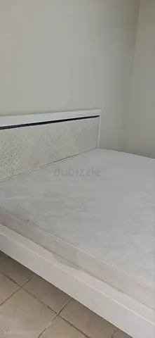 White wooden super king bed frame with mattress - good condition