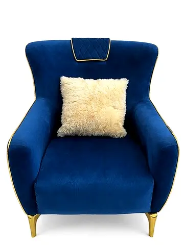 Blue Velvet Accent Armchair with Gold Legs